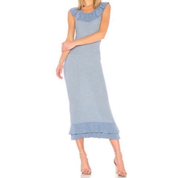 Revolve LPA Blue Knit Sweater Maxi Dress with Ruffle Detail Size: XS - Picture 1 of 9